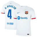 Look and feel like the real deal by adding this Ronald Araujo 2023/24 Replica Jersey to your game day wardrobe. This Nike jersey features Dri-FIT technology that keeps you dry and comfortable for all 90 minutes of the match. Its iconic design and Barcelona graphics will have you feeling like you're part of the squad when the team takes the pitch on matchday.Machine wash, line dryOfficially licensedReplicaDri-FIT technology wicks away moistureSewn on embroidered team crest on left chestMaterial: 100% PolyesterTagless collar for added comfortJersey Color Style: AwayShort sleeveJersey will ship with sleeve sponsorWoven Authentic Nike jock tag on left hemVentilated mesh panel insertsImportedNike Dry fabrics move sweat from your skin for quicker evaporationhelping you stay dry, comfortable and focused on the task at handBrand: NikeEmbroidered Nike logo on right chest