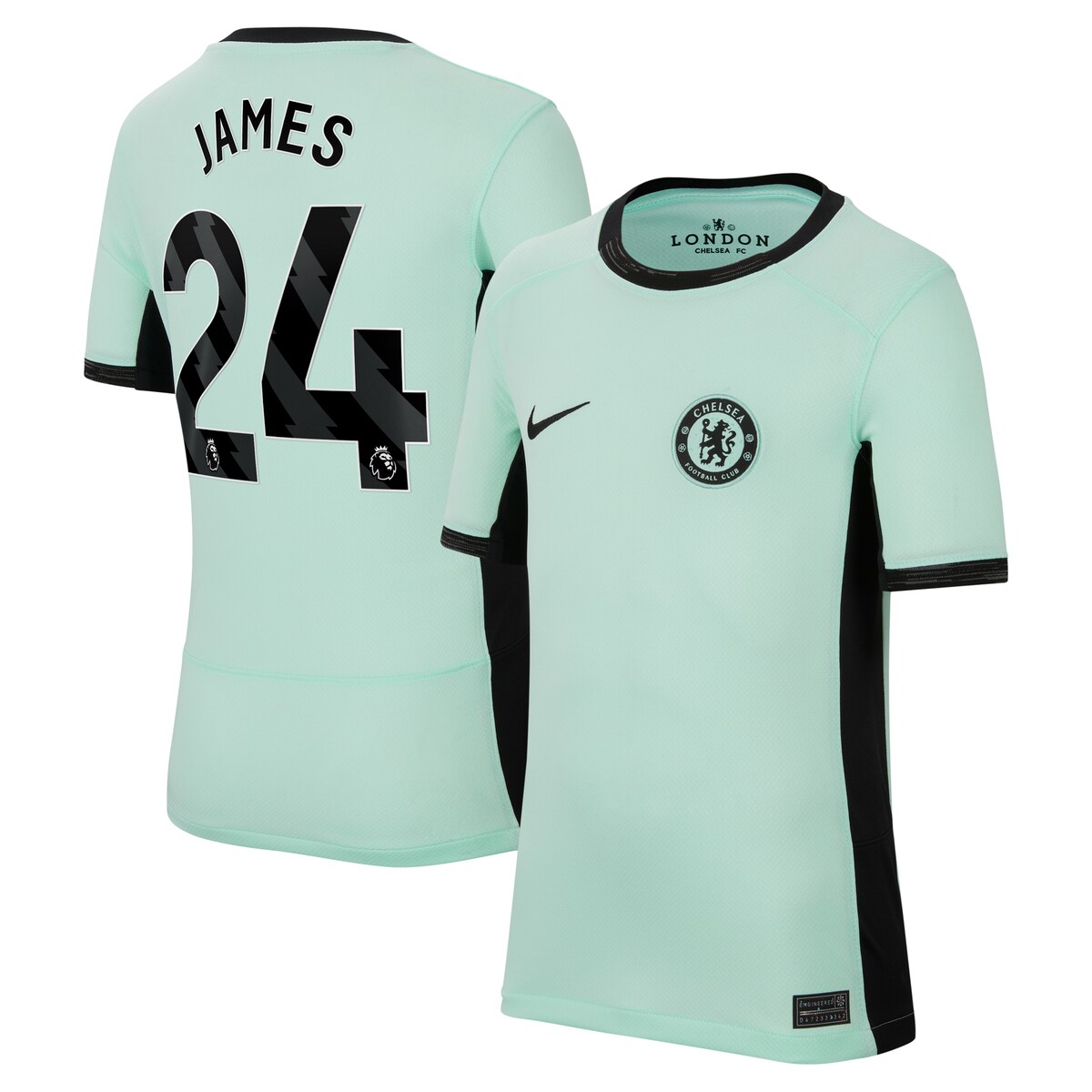 Let your kiddo show off their love for Chelsea with this Reece James 2023/24 Third Stadium Replica Player Jersey. This Nike jersey is inspired by the kit that their favorite team wears on match day. The Nike Dri-FIT technology will keep them cool and dry no matter where they watch The Blues this year.Short sleeveReplicaOfficially licensedMachine wash, line dryJersey Color Style: ThirdSublimated graphicsMaterial: 100% PolyesterImportedBrand: NikeDri-FIT technology wicks away moistureHeat sealed graphics