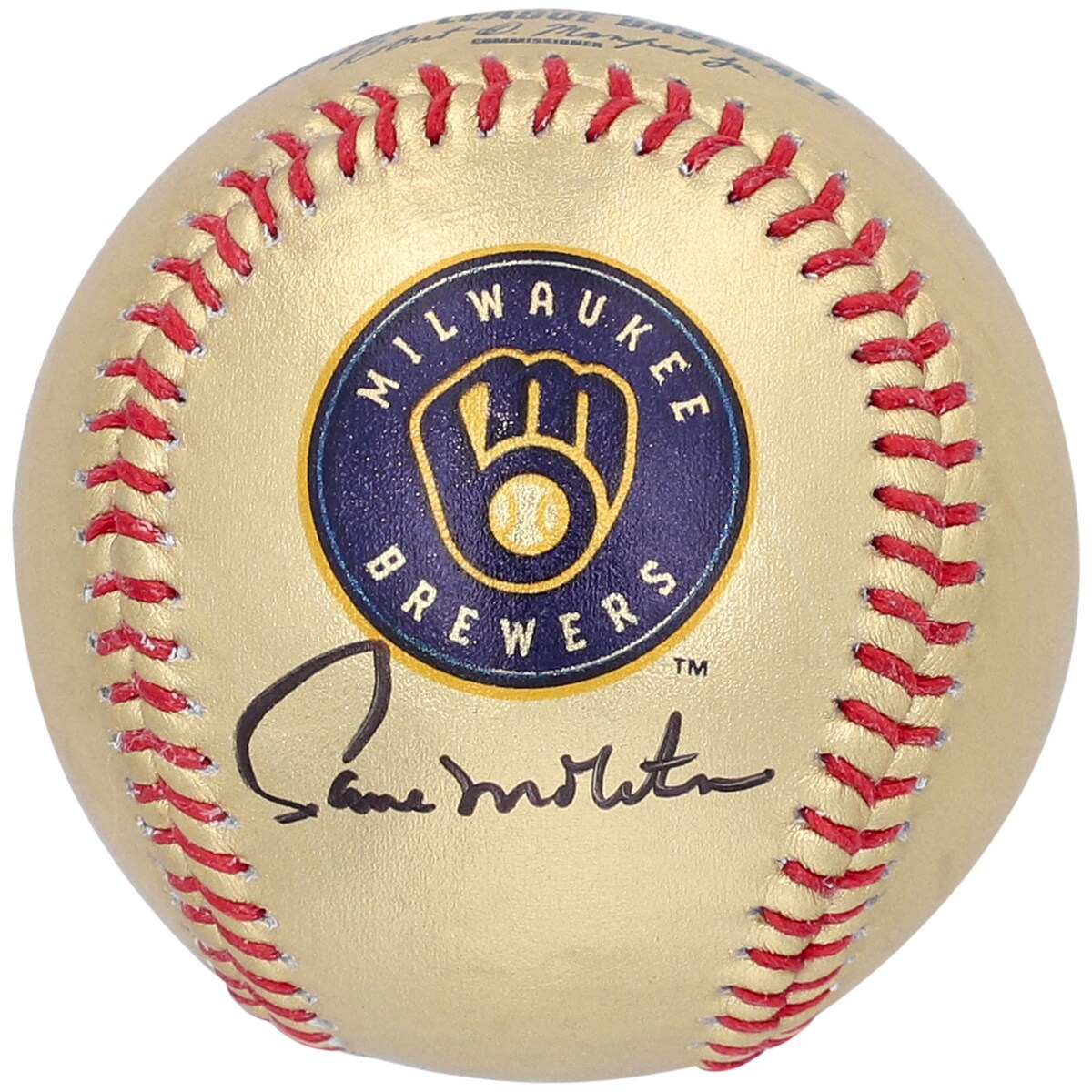 Take your collection of Paul Molitor memorabilia to the next level with this Milwaukee Brewers Gold Leather Baseball. Whether displayed in your home or office, it's the perfect way to highlight your passion for Paul Molitor for years to come.Officially licensedObtained under the auspices of the Major League Baseball Authentication Program and can be verified by its numbered hologram at MLB.comBrand: Fanatics AuthenticHand-signed autographIncludes an individually numbered, tamper-evident hologram