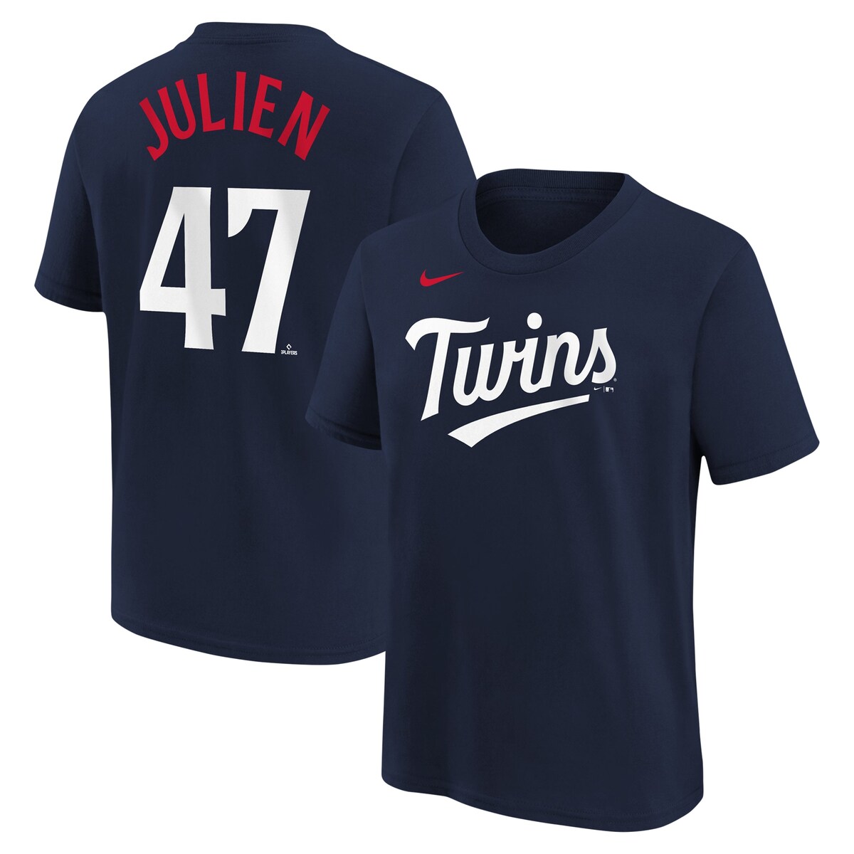 【公式グッズ】MLB ツインズ エドゥアルド・ジュリエン Tシャツ Nike ナイキ キッズ ネイビー (Youth Home N&N SST - League Request)
