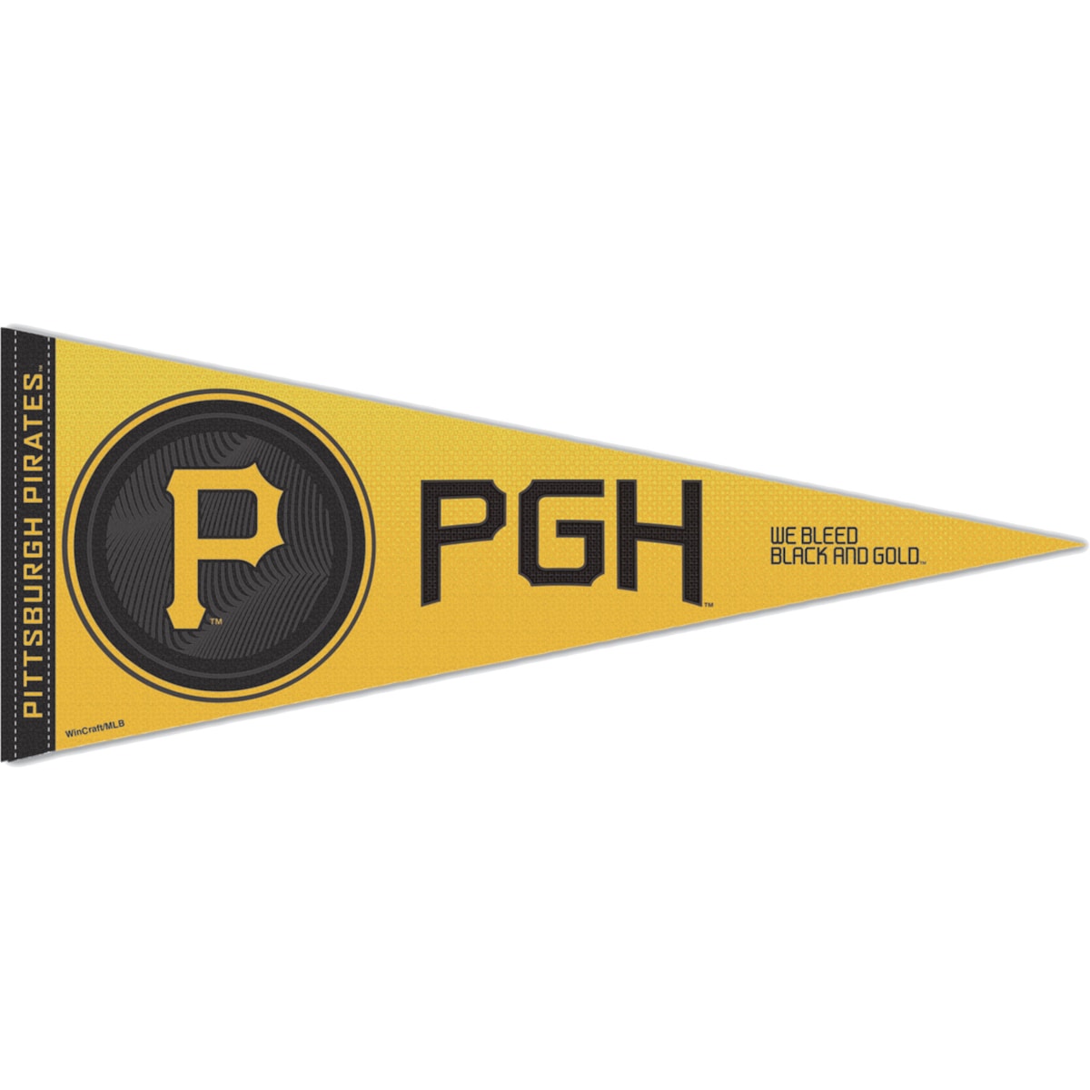 Add team spirit to any room with this Pittsburgh Pirates pennant from WinCraft. It features a ready-to-hang design and bold graphics based on the team's City Connect uniforms.Material: 100% FeltOfficially licensedSublimated graphicsMade in the USABrand: WinCraftDimensions are approximately 12" x 30"