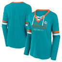 【公式グッズ】NFL ドルフィンズ Tシャツ Fanatics(ファナティクス) レディース アクア (24 Women's Won and Done Biblend Long Sleeve Fashion Top)
