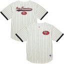 【公式グッズ】NFL 49ers シャツ Mitchell & Ness/ミッチェル&ネス メンズ クリーム (NFL FINAL SECONDS STRIPED MESH BF VINTAGE LOGO)
