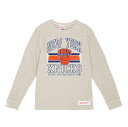 【公式グッズ】NBA ニックス Tシャツ Mitchell & Ness/ミッチェル&ネス メンズ クリーム (Mens MNC NBA Hardwood Classics Striped Logo Lockup Premium Slub LS Tee)