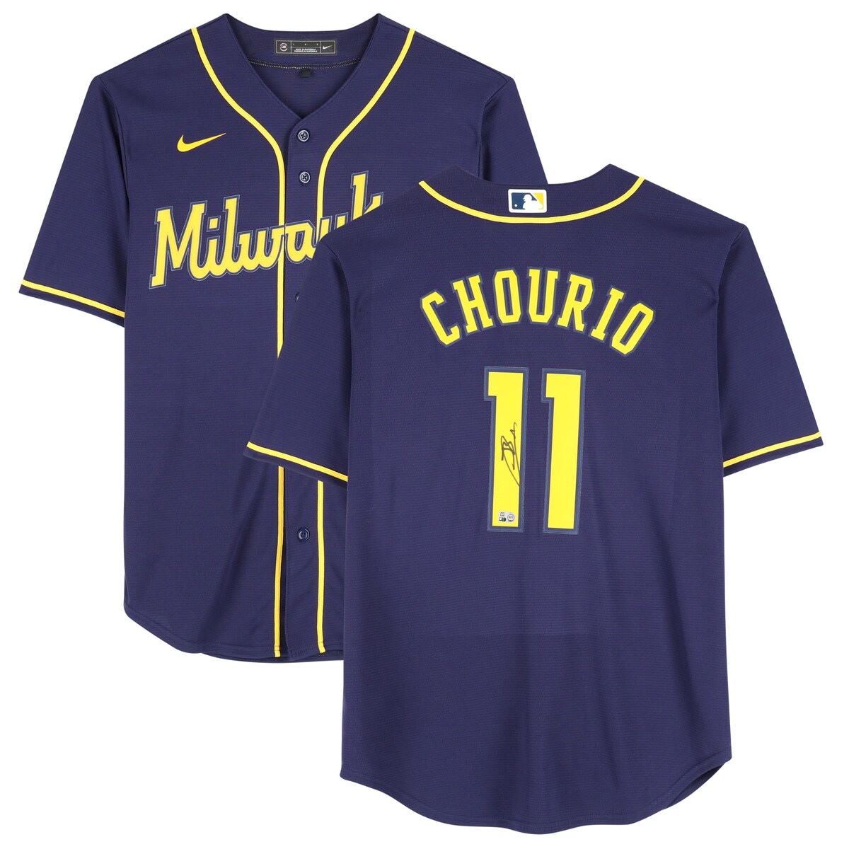 【MLB公式ホログラム付】MLB ブルワーズ ジャクソン・チョウリオ 直筆サイン入り ユニフォーム Fanatics Authentic/ファナティクスオーセンティック ネイビー (AUT BB JERSEY 45541)