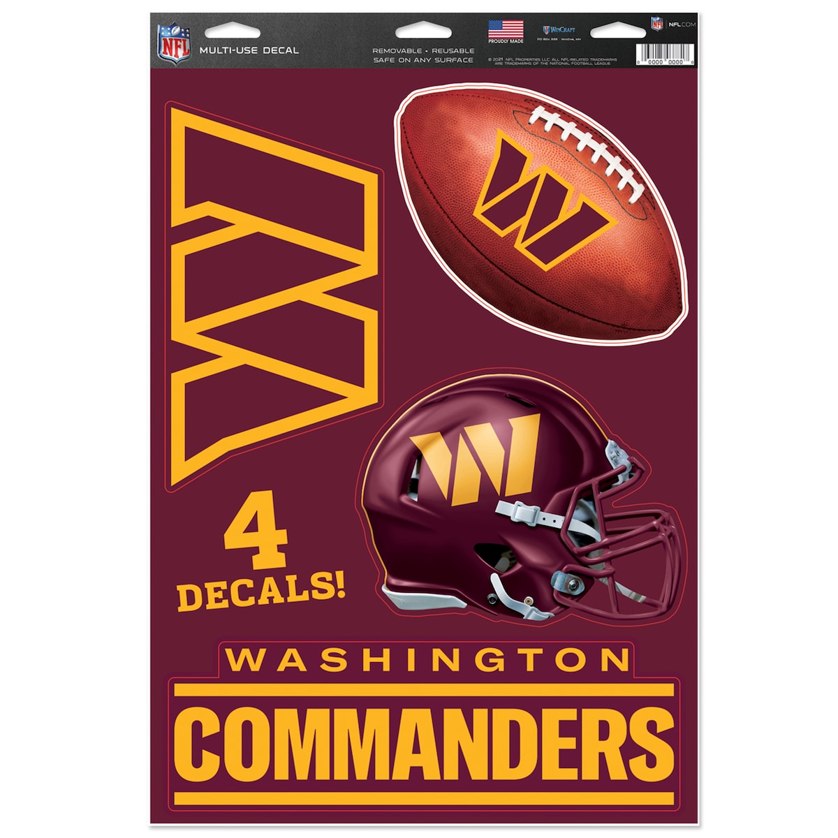 WinCraft Washington Commanders Primary 11'' x 17'' Multi-Use Decal Sheet