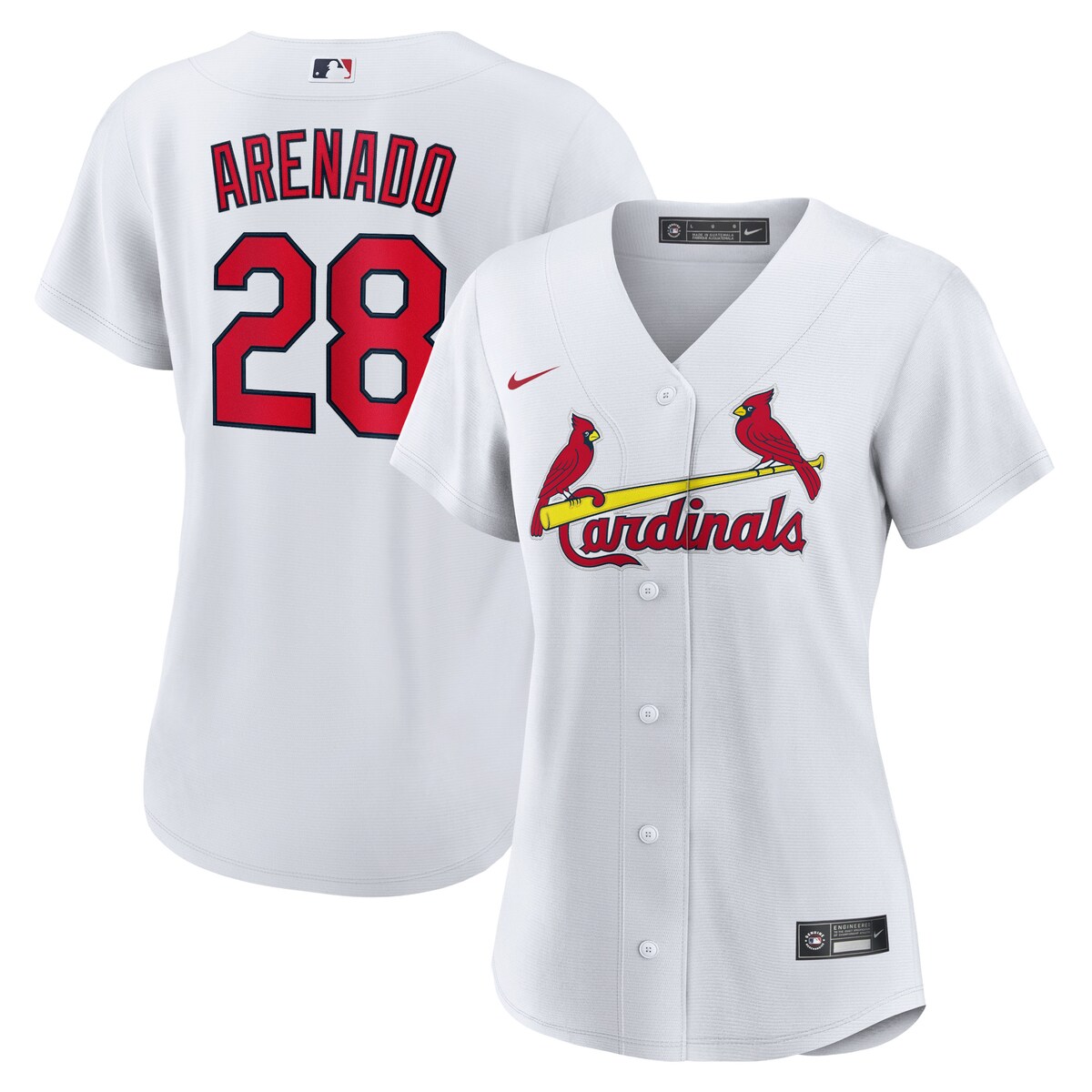 You're the type of St. Louis Cardinals fan who counts down the minutes until the first pitch. When your squad finally hits the field, show your support all game long with this Nolan Arenado Official Replica Player Jersey from Nike. Its classic design features crisp player and St. Louis Cardinals graphics that are perfect for game days.Material: 100% PolyesterHeat-sealed transfer appliqueReplica JerseyMachine wash gentle or dry clean. Tumble dry low, hang dry preferred.Jersey Color Style: HomeHeat-sealed jock tagOfficially licensedBrand: NikeRounded hemImportedFull-button frontMLB Batterman applique on center back neck