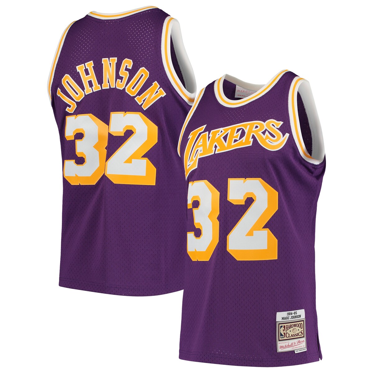 Rep one of your all-time favorite pros with this Magic Johnson Swingman jersey from Mitchell & Ness. The throwback Los Angeles Lakers details are inspired by the franchise's iconic look of days gone by. Every stitch on this jersey is tailored to exact team specifications, delivering outstanding quality and a premium feel.Tackle twill graphicsOfficially licensedSwingman ThrowbackMaterial: 100% PolyesterHeat-sealed NBA logoCrew neckMachine wash, line dryWoven tag with player detailsRib-knit collar and arm openingsSide splits at waist hemMesh fabricImportedWoven jock tagBrand: Mitchell & NessSleeveless