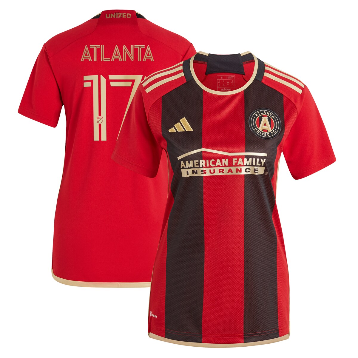 Look and feel like the real deal when you add this 2023 The 17s' Kit Replica Jersey to your Atlanta United FC collection. The jersey is a throwback to when it all started for Atlanta United FC. Every stitch embodies the ''Spirit of 17'' - a masterful reminder that nothing is given and everything must be earned. The ''We are the A'' jock tag also embodies the passion that radiates throughout the club from the players, coaches and fans. The adidas gear features AEROREADY technology as well as ventilated, mesh panels that work together to keep you comfortable and dry wherever you choose to cheer on Atlanta United FC.Replica JerseyJersey Color Style: PrimaryMachine wash, tumble dry lowAEROREADY technology absorbs moisture and makes you feel dryMaterial: 100% PolyesterHeat-sealed sponsor logo on chestEmbroidered adidas logo on right chestVentilated mesh panel insertsSewn on embroidered team crest on left chestImportedOfficially licensedBrand: adidasTagless collar for added comfortBackneck taping -no irritating stitch on the back