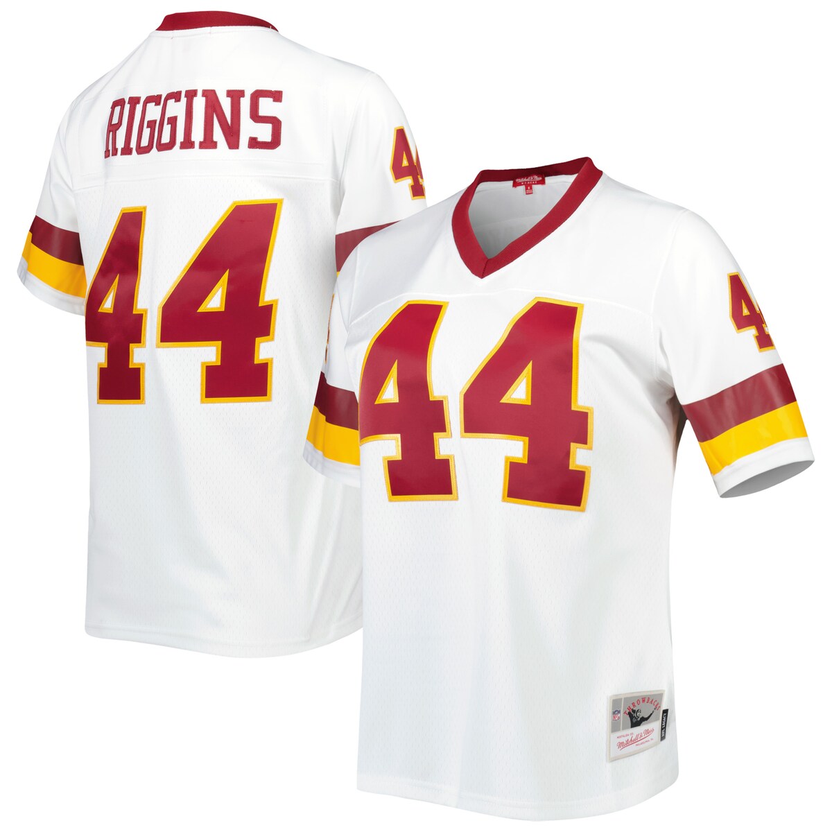 Show off your appreciation for an all-time Washington Football Team legend with this John Riggins Legacy replica jersey from Mitchell & Ness. It features distinctive throwback graphics that will provide a vintage touch to your collection of gear. Wearing this jersey will act as a reminder of his greatness for the Washington Football Team.Machine wash, line dryOfficially licensedImportedReplica Throwback JerseyMesh fabricBrand: Mitchell & NessScreen print graphicsSide splits at hemTackle twill graphicsV-neckWoven jock tag at hemMaterial: 100% Polyester