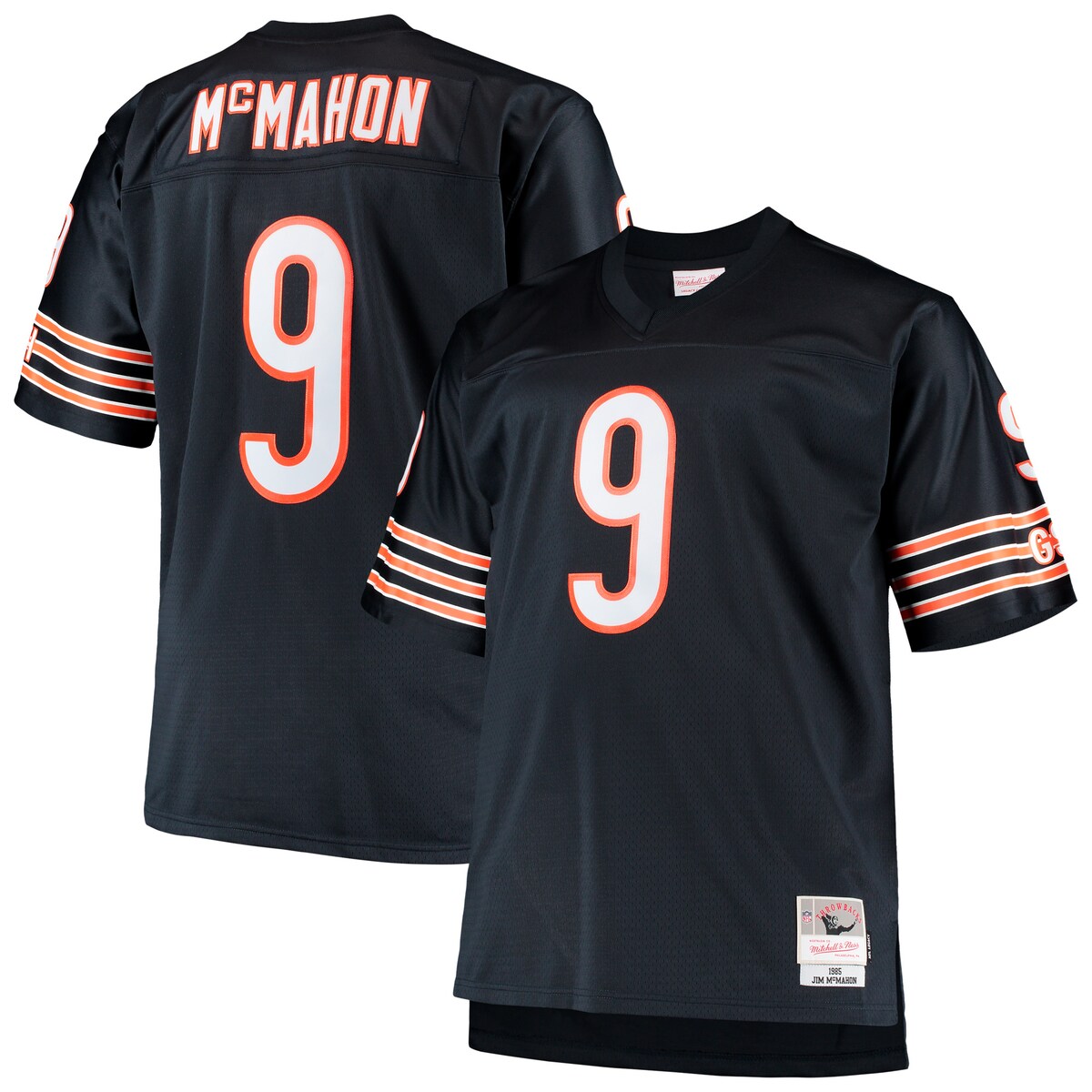 Showcase who your all-time favorite Chicago Bears player is by sporting this Jim McMahon 1990 Retired Player Replica jersey from Mitchell & Ness. It features authentic Chicago Bears graphics that will leave a lasting impression on fellow fans. You'll remind everyone around you of the legendary Jim McMahon.Replica JerseyMaterial: 100% PolyesterMachine wash, tumble dry lowStitched jock tag at bottom left hemBrand: Mitchell & NessShort sleeveV-neckMesh fabricStitched fabric applique with player year and nameImportedStitched tackle twill letters and numbersDroptail hem with side splitsOfficially licensedBack neck taping - no irritating stitch on the back neck