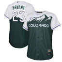 Get your youngster a truly unique piece for their Colorado Rockies collection of gear with this Kris Bryant 2022 City Connect Replica Player jersey. This special Nike piece is perfect for them whether born and raised in the high west or having gravitated towards the bold adventures that Colorado and its beautiful mountain ranges provide. The vibrant colors for this gear are inspired by and reflect the deep mountain evergreens and purple-hued skies that encompass Colorado. With intricate 2022 City Connect details that celebrate your little one's growing Colorado pride as well as the historic identity of the Rockies' past, no one will ever wonder where they are from or who they rep when they are sporting this new look.MLB Batterman applique on center back neckOfficially licensedMachine wash, tumble dry lowReplica JerseyImportedMaterial: 100% PolyesterHeat-sealed jock tagHeat-sealed tackle twill appliqueBrand: NikeRounded hemShort sleeveFull-button front