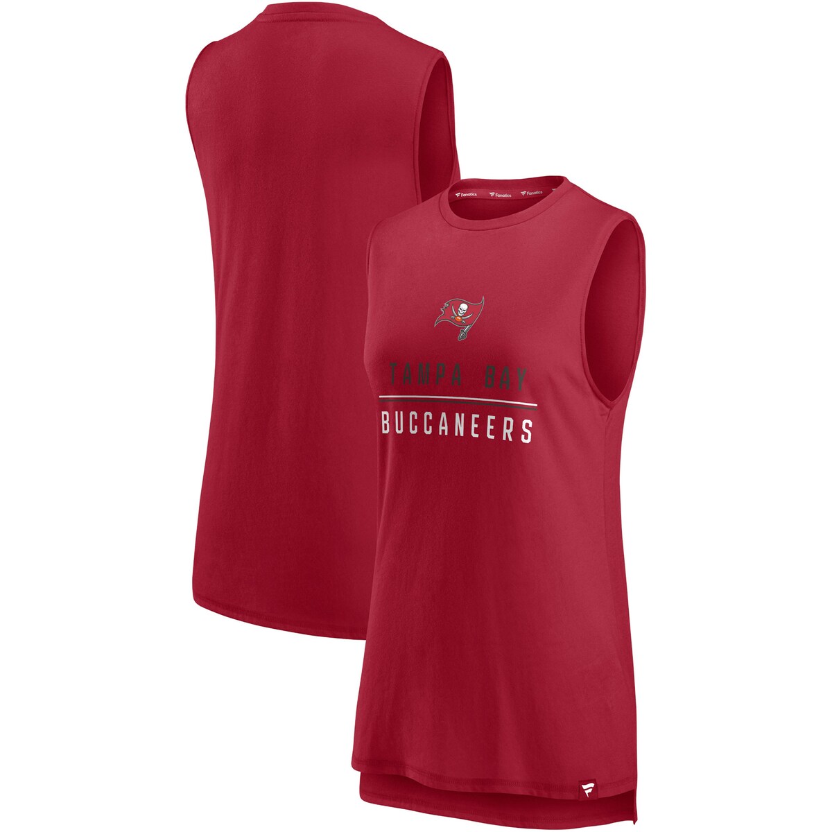 Support your team in warm weather with this Tampa Bay Buccaneers True Contender tank top from Fanatics Branded. With a high crew neck and droptail hem, this top has plenty of coverage while still serving as a lightweight option. The front is also designed with a team wordmark and logo so you can properly rep the Tampa Bay Buccaneers.Machine wash, tumble dry lowScreen print graphicsMaterial: 50% Cotton/50% PolyesterDroptail hem with side splitsSleevelessImportedOfficially licensedBrand: Fanatics BrandedCrew neck