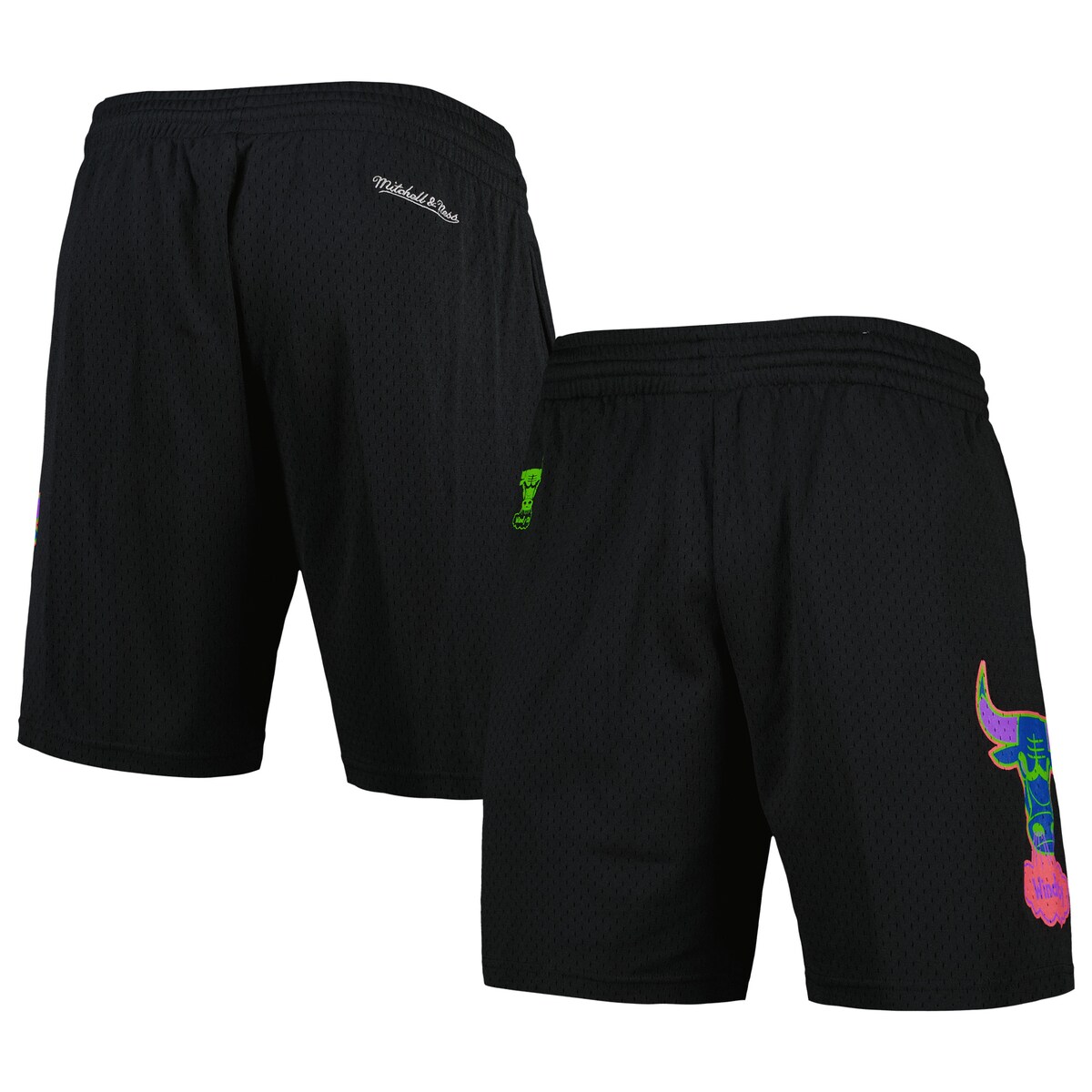 Rep your Chicago Bulls in glowing fashion with these Hardwood Classics Color Bomb Energy shorts from Mitchell & Ness. They feature Chicago Bulls graphics in bright neon colors on both legs for an attention-grabbing display of your fandom. An elastic waistband also creates a flexible fit that's comfortable to wear all day.Brand: Mitchell & NessOfficially licensedInseam on size M measures approx. 8''Machine wash, line dryTwo front slip pocketsMesh fabricImportedMaterial: 100% PolyesterElastic waistband with drawstringScreen print graphics