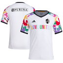 Designed to celebrate love, this St. Louis City SC 2023 Pride Pre-Match Top from adidas is a great, new look for match day. It features a colorful pattern on the sleeves and "Love Unites" graphics across the chest, complementing the monochrome St. Louis City SC logo. The AEROREADY technology absorbs moisture and the ventilated mesh inserts offer extra breathability, keeping you comfortable while you cheer for your squad.V-neckAEROREADY technology absorbs moisture and makes you feel dryMade in the USAHeat-sealed graphicsEmbroidered fabric appliqueBrand: adidasMaterial: 100% Recycled PolyesterTraining JerseyOfficially licensedShort sleeveMachine wash, line dry