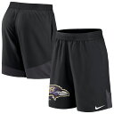 Move with flexibility in these Baltimore Ravens shorts from Nike. They combine sweat-wicking Dri-FIT technology and an elastic waistband to deliver a reliably comfortable fit. The two-way stretch fabric helps give you freedom of movement in this staple pair of Baltimore Ravens shorts.Elastic waistband without drawstringDri-FIT technology wicks away moistureOfficially licensedImportedMachine wash, tumble dry lowMaterial: 100% PolyesterBrand: NikeTwo mesh-lined side pocketsHeat-sealed graphicsInseam on size Med measures approx. 9.5"