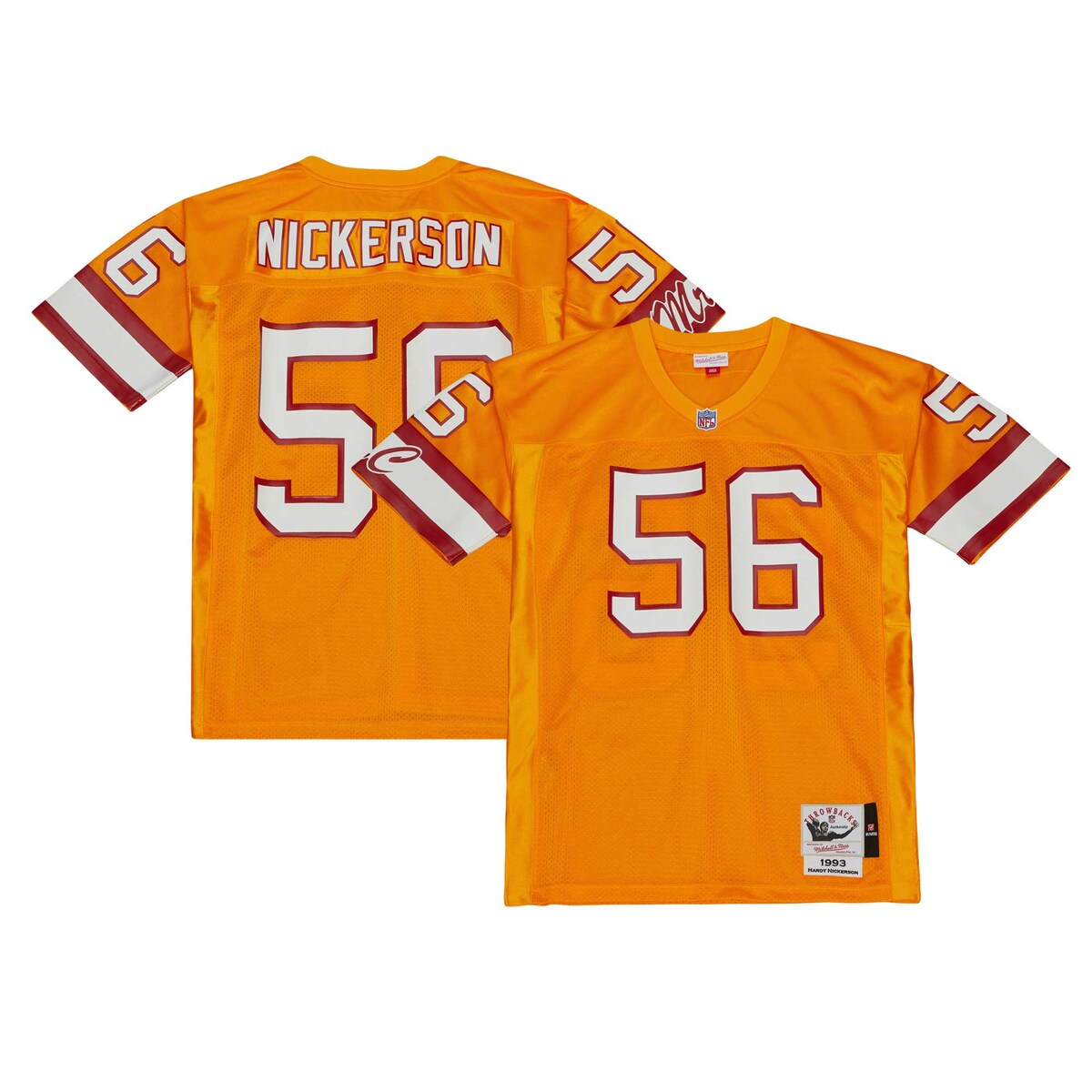 Celebrate one of your favorite players in Tampa Bay Buccaneers history with this Hardy Nickerson 1993 Authentic Jersey from Mitchell & Ness. The throwback details are inspired by the franchise's iconic look of days gone by. Every stitch on this jersey is tailored to exact team specifications, delivering outstanding quality and a premium feel.V-neckAuthentic Throwback JerseyOfficially licensedMachine wash, line dryMaterial: 100% PolyesterAuthentic Throwback woven jock tagSide splits at hemShort sleeveSide and underarm insetBrand: Mitchell & NessImportedNFL Shield at collarHeat sealed graphicsFront and back body with mesh fabricJersey Color Style: Team