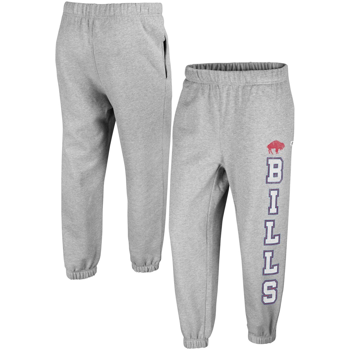 When snuggling up for Buffalo Bills game day, be sure to make these Double Pro Harper joggers from '47 part of your outfit. Not only do they provide warmth, but they have an elastic waistband to give you your desired fit during every wear. The distressed team graphics on the leg are perfect for making your Buffalo Bills fandom undeniable.Brand: '47Officially licensedTwo side pocketsImportedMaterial: 60% Cotton/40% PolyesterElastic waistbandInseam on size S measures approx. 27"Elastic cuffs at anklesMachine wash, tumble dry lowDistressed screen print graphics