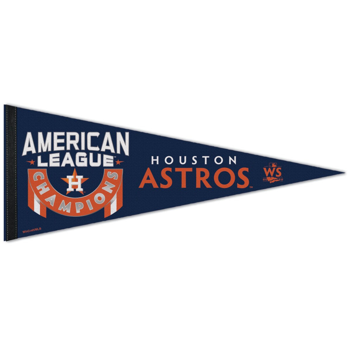 The Houston Astros fought hard to become the champions of their league, and now they're heading to the World Series! Celebrate the exciting victory by grabbing this 2022 American League Champions Locker Room 12'' x 30'' Official On-Field Pennant from WinCraft. Commemorative graphics matching those worn by the players during the on-field celebration will show off your unwavering Houston Astros pride and get you pumped up for the final series of the season.Printed graphicsMaterial: 100% FeltOfficially licensedMeasures approx. 12'' x 30''Made in the USABrand: WinCraft