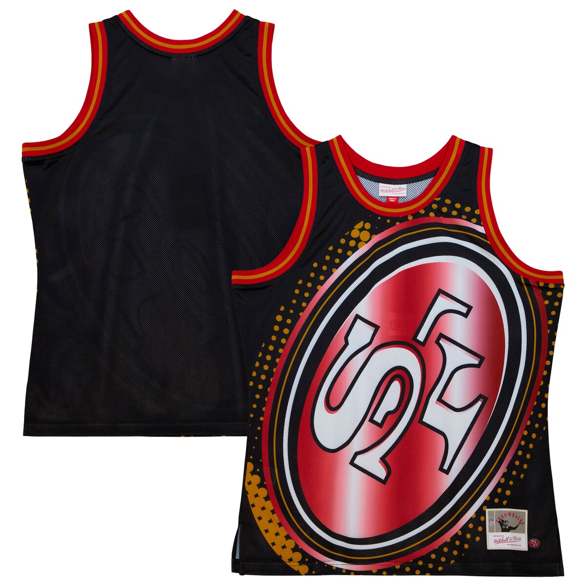 Perfect for sunny game days, this Big Face 7.0 Fashion Tank Top is ready to show your San Francisco 49ers fandom when the temps heat up. Mitchell & Ness designed this top with ultra-soft fabric and sleeveless construction for optimal levels of comfort. The San Francisco 49ers graphics add a throwback-inspired twist to your collection.Officially licensedRibbed collar and trimmingsBrand: Mitchell & NessCrew-neck collarSleevelessSublimated graphicsMachine wash, line dryImportedSide splits at hemMaterial: 100% Polyester
