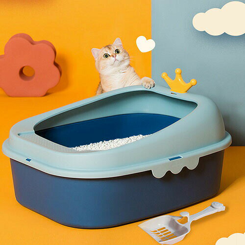 猫 トイレ 猫トイレ キャットトイレ 散らかりにくいネコトイレ 本体 お掃除簡単 飛び散りにくい 35*43*23.5cm スコップ付き シンプル ペットトイレ グリーン 猫用品 おしゃれ