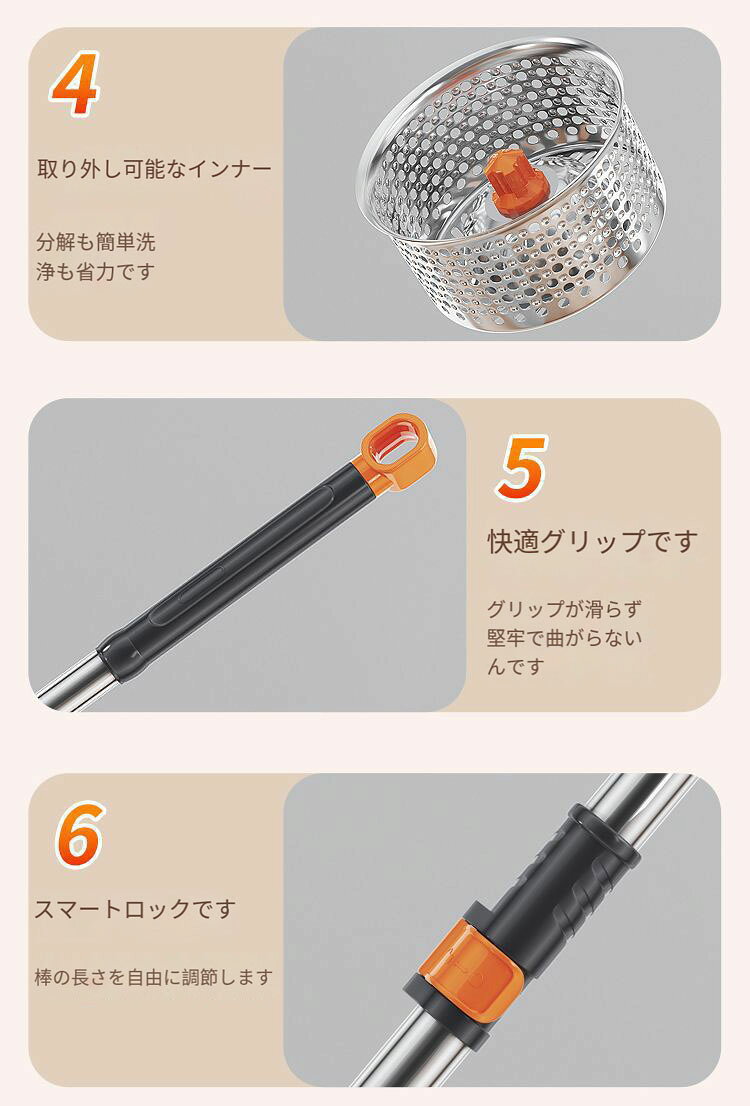 回転モップ 水拭き 床掃除 フロアモップ 取替6枚付 バケツモップ 片手で簡単楽々脱...