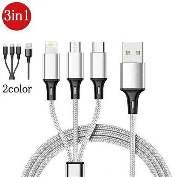 3in1 充電ケーブル type-c USB Type C android 同時給電可 iPhoneX 8plus 7 12 ス iPhon ケーブル Micro