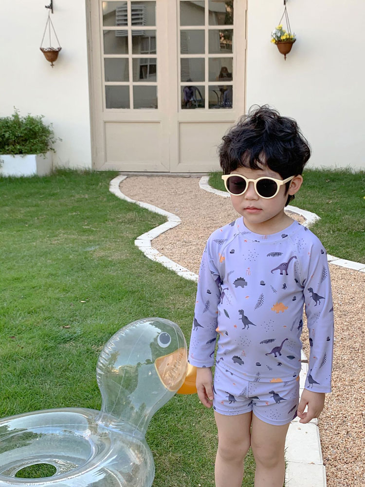 水着 キッズ 子供 ベビー 3点セット セパレート 長袖 ラッシュガード ショートパンツ 水泳帽子 男の子スイムウェア 上下セット 小学生 幼稚園 保育園用 日焼け UV対策 紫外線カット - 3