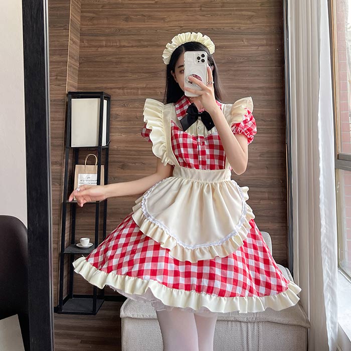 コスプレ メイド服 仮装 コスチューム ハロウィン衣装 レディース カチューシャ付き チェック柄 可愛い 大人 文化祭 イベント 大きいサイズ 可愛いメイド ブラッ セット 衣装 fancacademy-10021221 FANCアカデミー 楽天市場店 サンプル画像2