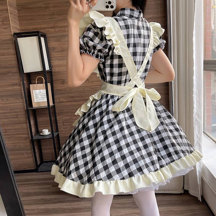 コスプレ メイド服 仮装 コスチューム ハロウィン衣装 レディース カチューシャ付き チェック柄 可愛い 大人 文化祭 イベント 大きいサイズ 可愛いメイド ブラッ セット 衣装 fancacademy-10021221 FANCアカデミー 楽天市場店 サンプル画像3