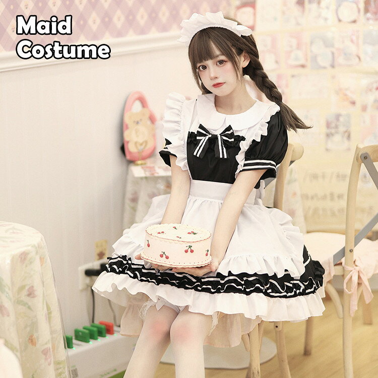 メイド服 ワンピース エプロン カチューシャ メイド レディース ワンピ かわいい コスプレ ショート 半袖