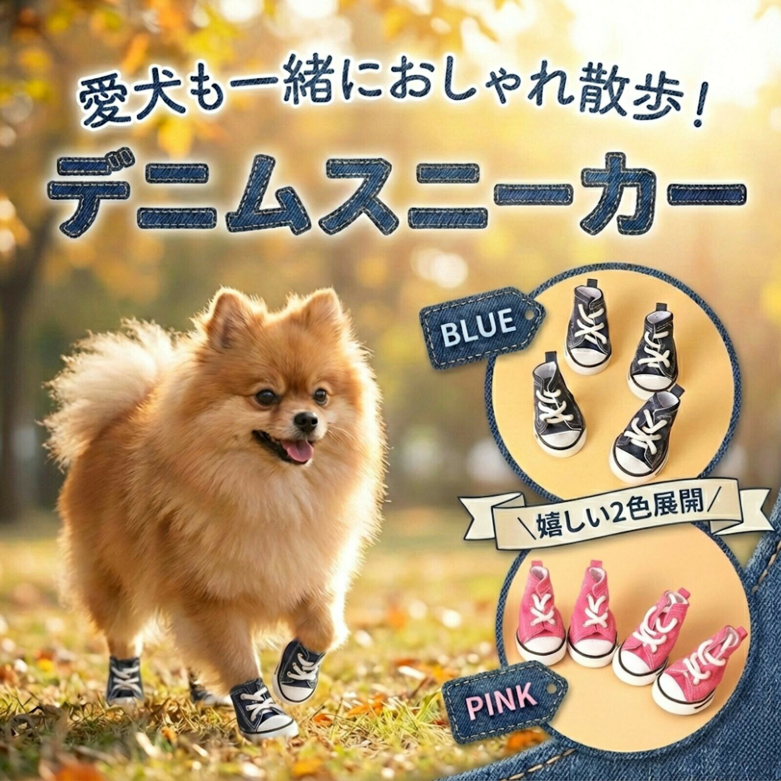その肉球、守れていますか夏のアスファルトの熱、雨の日の滑り、不意のケガ…大切な愛犬の足元を、本格デニムスニーカーが優しくガードします。【高密度デニム帆布】ガシガシ歩ける耐久性【防滑PVCソール】雨の日や雪道も安心企画・運営:株式会社犬 靴 ドッグシューズ デニム スニー 犬用品 ドッグウェア アクセサリー 小物 シューズ ブーツ 早い者勝ち ブルー ピンク 1号 2号 3号 4号 5号 6号 7号 8号