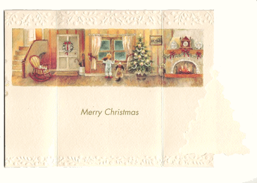イノセント　カード　クリスマスカード　　三つ折　★　サンタさんがツリーの前に♪