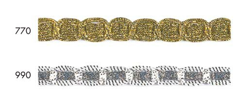 ゴールド／シルバーのメタリックラメブレードです。(幅 :約9mm）《価格は1mのお値段です・巻単位購入50%オフ・1巻＝30m》※商品の特性上、表記サイズより多少前後する場合がございます。ご了承願います。(No.113-1421)