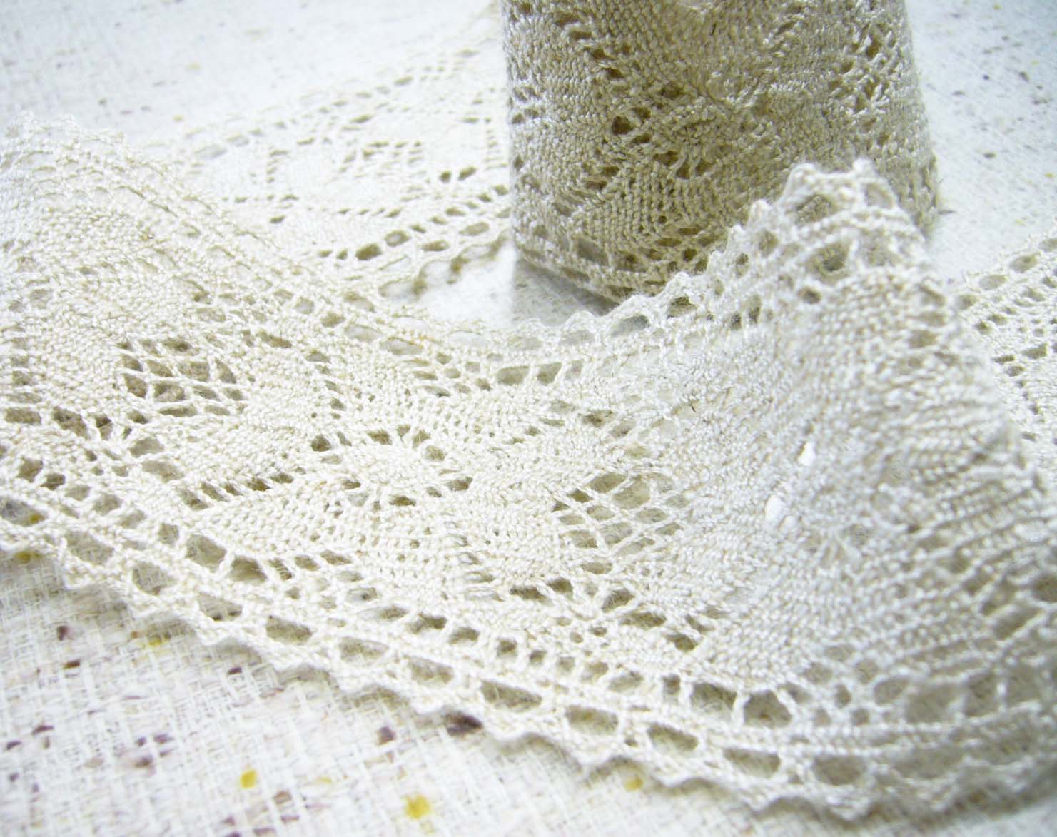 麻混トーションレース(幅 :約57mm）《価格は1mのお値段です・巻単位購入50%オフ・1巻＝30m》(No.114-49)