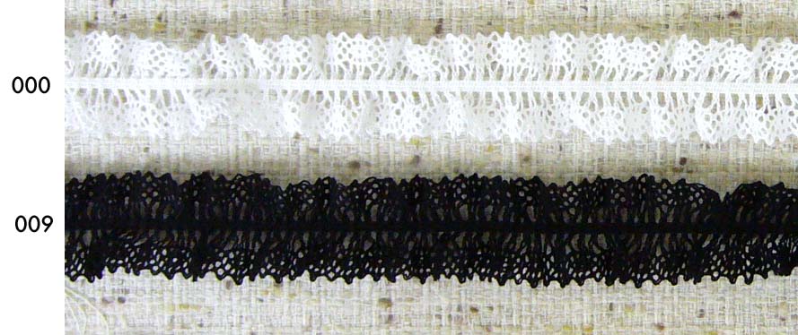 ストレッチ　トーションレース(幅 :約18mm）《価格は1mのお値段です・巻単位購入50%オフ・1巻＝50m》コットンのストレッチレースです。とっても上品な柄です。オフホワイトと黒の2色展開となります。