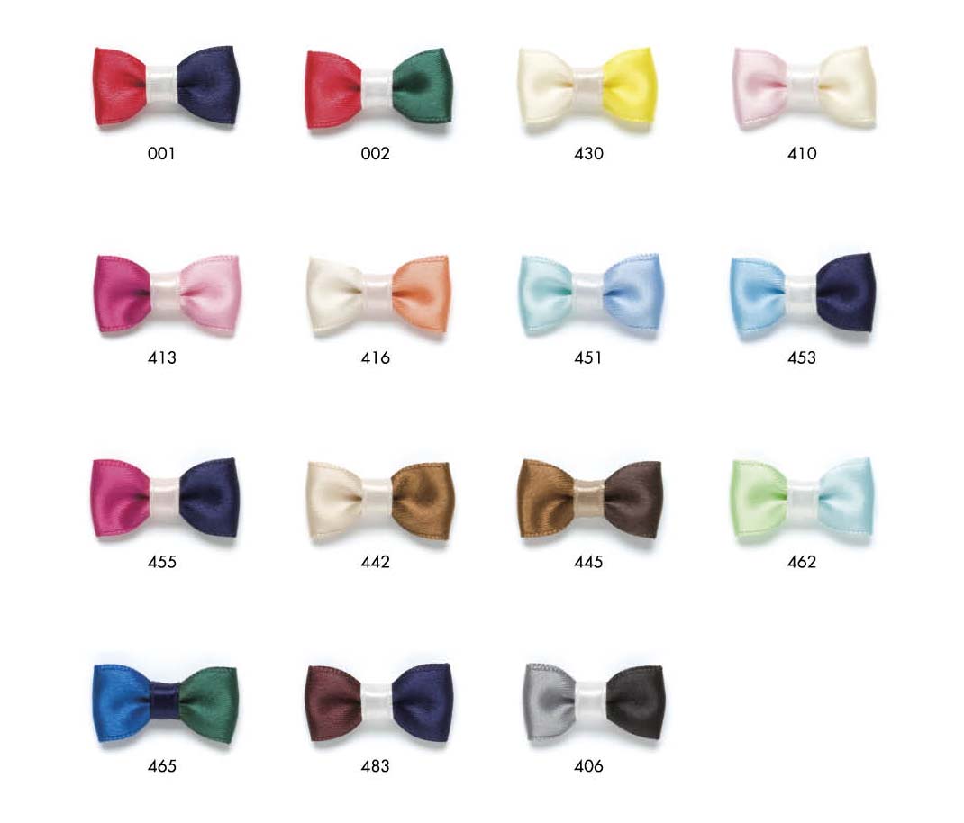 マルチ帯付き蝶タイリボン《価格は1袋のお値段です・1袋＝2ケ入・50%オフ対象外》3色仕様のサテン蝶タイリボンです。オリジナルでありながらベーシックにお使い頂けます。※手加工商品につき表記サイズより多少前後する場合がございます。ご了承願います。