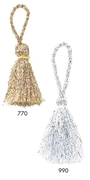 羽衣タッセル 30mm《価格は1袋のお値段です・1袋＝10ケ・50%オフ対象外》ゴールド・シルバーのタッセルです。高級感あふれる羽衣ラメがポイントです。※手加工商品につき表記サイズより多少前後する場合がございます。ご了承願います。