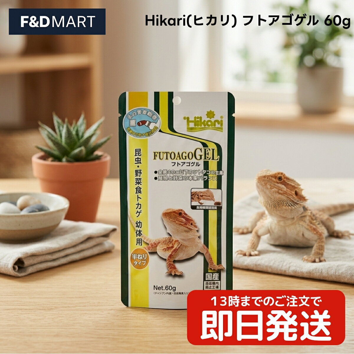 Hikari フトアゴゲル 60g 1個 雑食性トカゲ 爬虫類 フード 幼体 全長40cm以下 半ねりタイプ キョーリン ミルワーム 小松菜 かぼちゃ トマト にんじん モロヘイヤ 日本産 爬虫類用フード ゲル状 エサ 餌