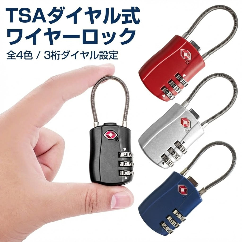 Rakuten - TSA ロック ダイヤル ワイヤー 全4色 3桁 南京錠 スーツケース キャリーケース 荷物 盗難防止 防犯 安全 海外 旅行 空港 検査 スーツケース キャリーケース