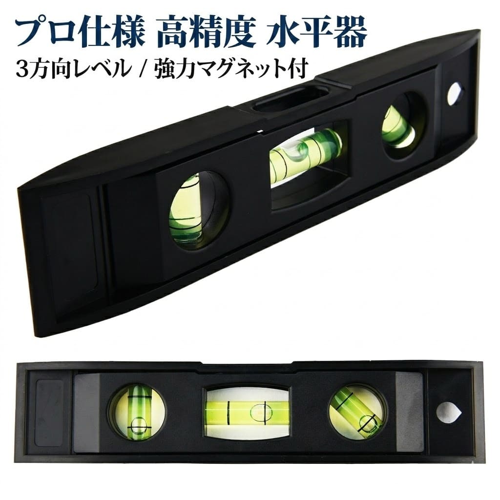 Rakuten - 水平器 3方向 レベル 水準器 ゴム磁石付 小型 水平 垂直 45度 マグネット コンパクト 建築 土木 DIY 設備 現場 測定 計測