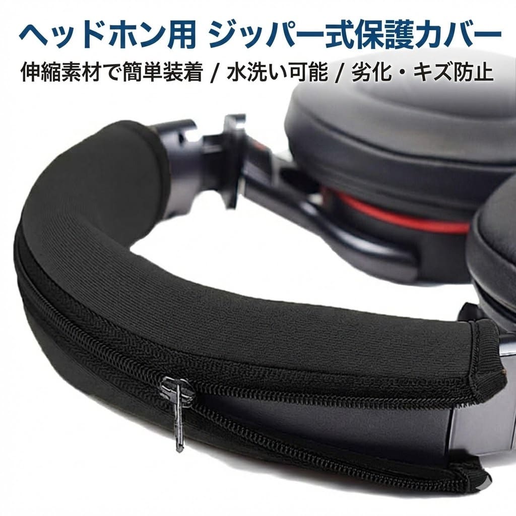 Rakuten - ヘッドホン カバー ジッパー式 伸縮性 保護 交換 互換性 汎用 キズ クッション ヘッドセット 劣化対策 長時間快適 簡単装着 水洗い可能