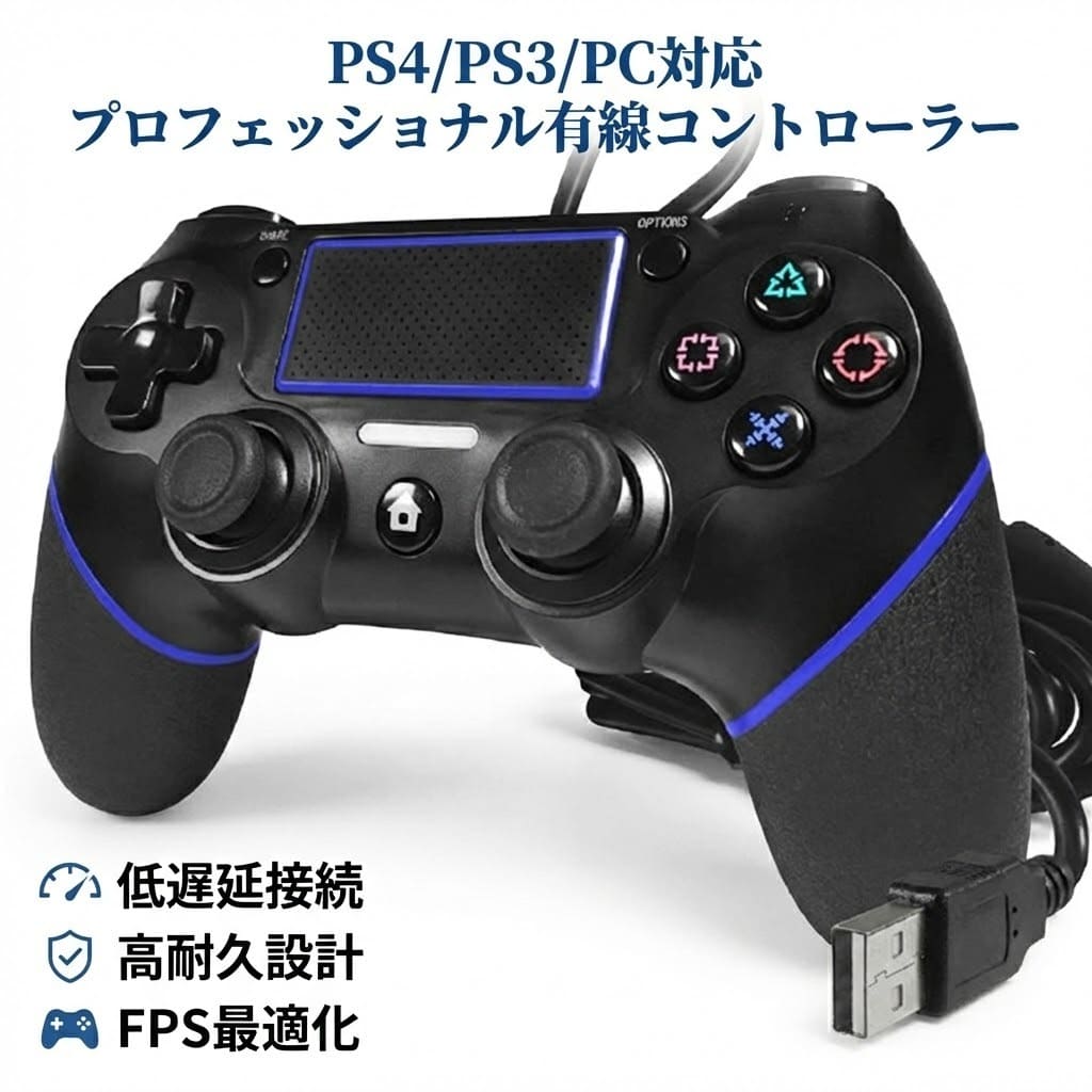 樂天商城 - PS4 PS3 有線 コントローラー USB接続 ゲーム パッド イヤホンジャック デュアルショック 人体工学 FPS PlayStation Pro Slim PC Windows 7/8/10に対応 遅延なし 高耐久 互換品