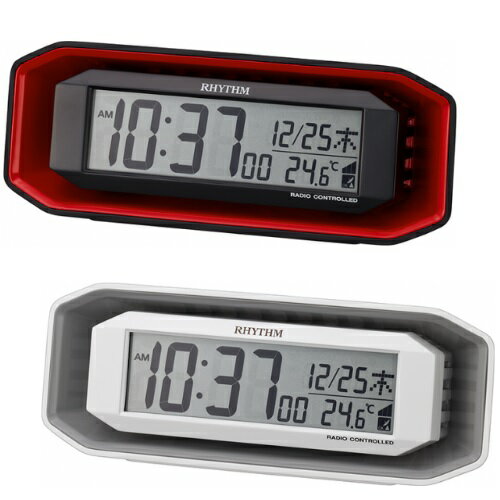 リズム時計 大音量デジタル電波目覚まし時計　フィットウェーブバトル220　( 赤 / 白 ) 大音量 目覚まし アラーム 電波 温度 Wアラーム 置き時計