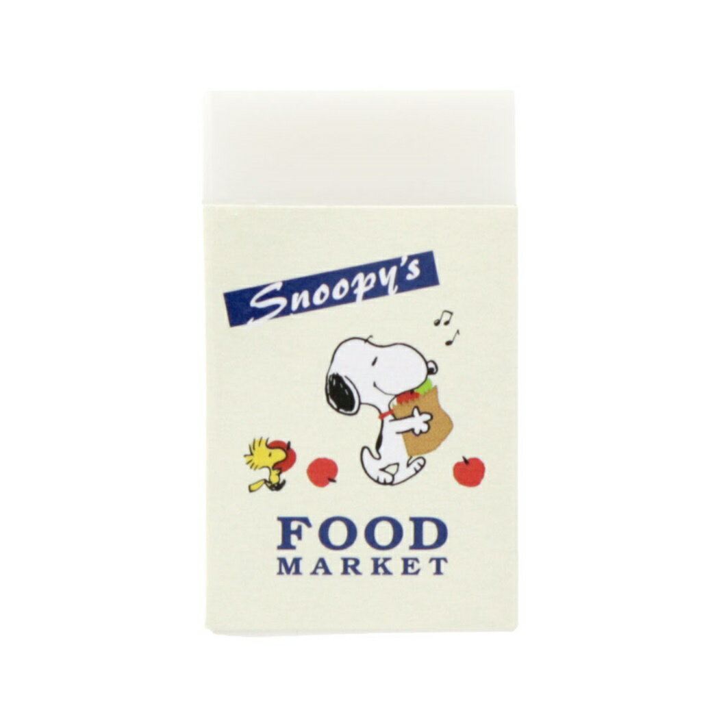 【PEANUTS/SNOOPY】 こちらはスヌーピーの人気アイテム【まとまるくん消しゴム】 かるいチカラで消せて、ケシかすがまとまる。 片面ずつ、りんごとチェック(ブルー)のデザインです。 ■サイズ：約25×45×14mm 【Made in Japan】 JANコード：4901770679181