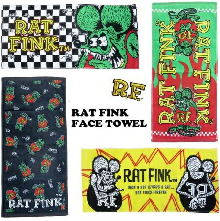 ラットフィンクのオリジナルフェイスタオル 種類は全部で4種類 ラットフィンクの総柄やアップのシルエットの柄もあり◎ 【CHECKER】 【YELLOW】 【FLAMES】 【PATERN】 【サイズ】W340/H750mm 【材質】綿100％ 【仕様】染料プリント Made In China こちらのタオルはシャーリングしてありますので、多少毛羽落ちします。 濃色のものは多少色落ちします。 他のものとは別にお洗いください。 塩素系漂白剤は使用しないで下さい。