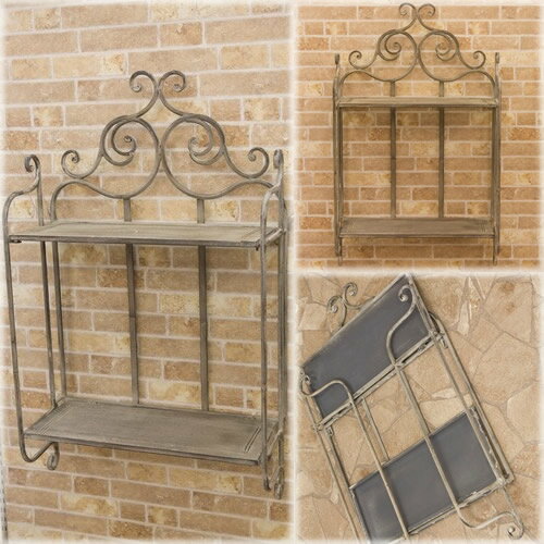 送料無料 アンティーク仕上げ ディスプレイに♪【Brise】ブリーズ2段ウォールラック♪ ウォールラック/ラック/おしゃれ