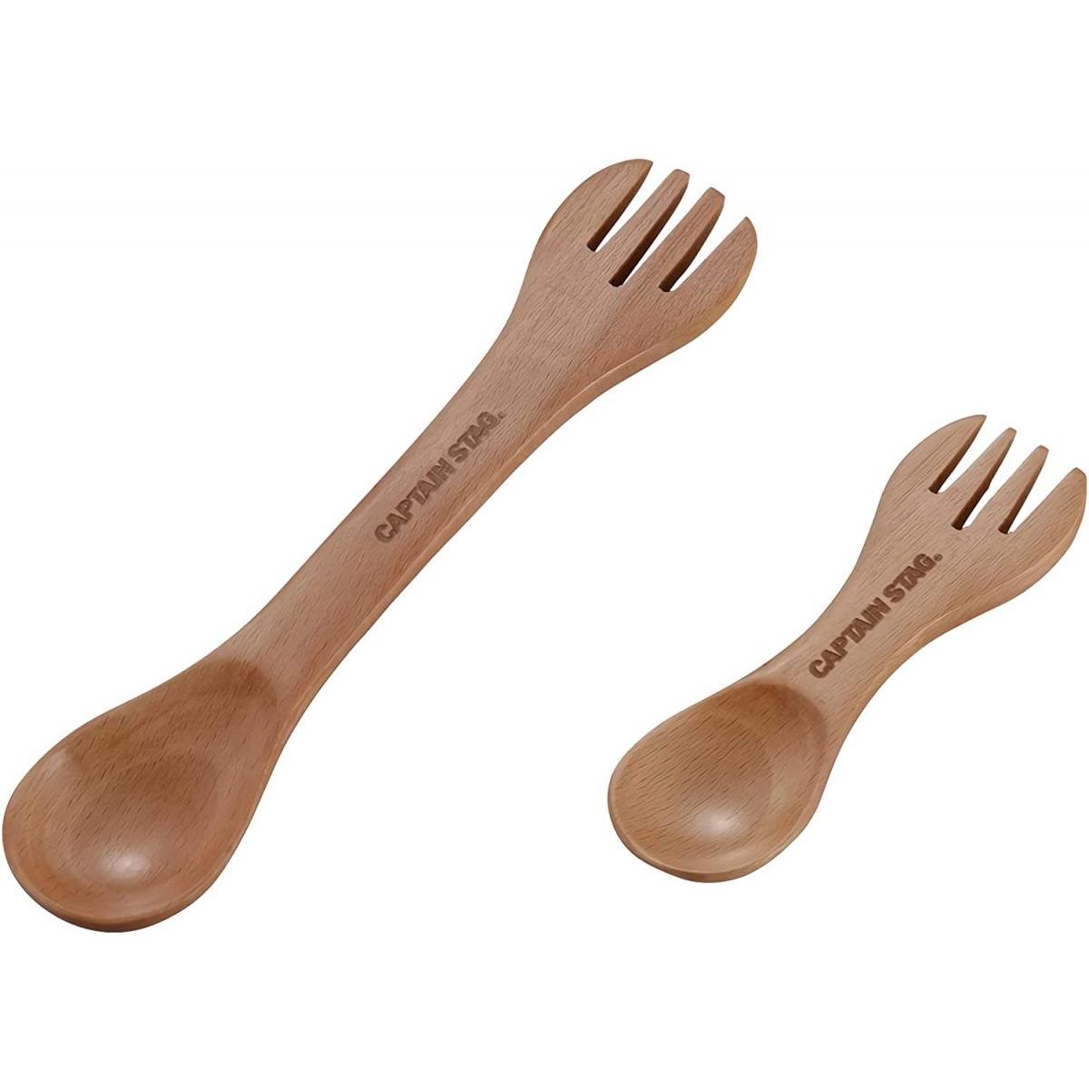 キャプテンスタッグ(CAPTAIN STAG) ウッドブレス スプーン＆フォーク 2個組 UP-2700 木製 2WAY カトラ..