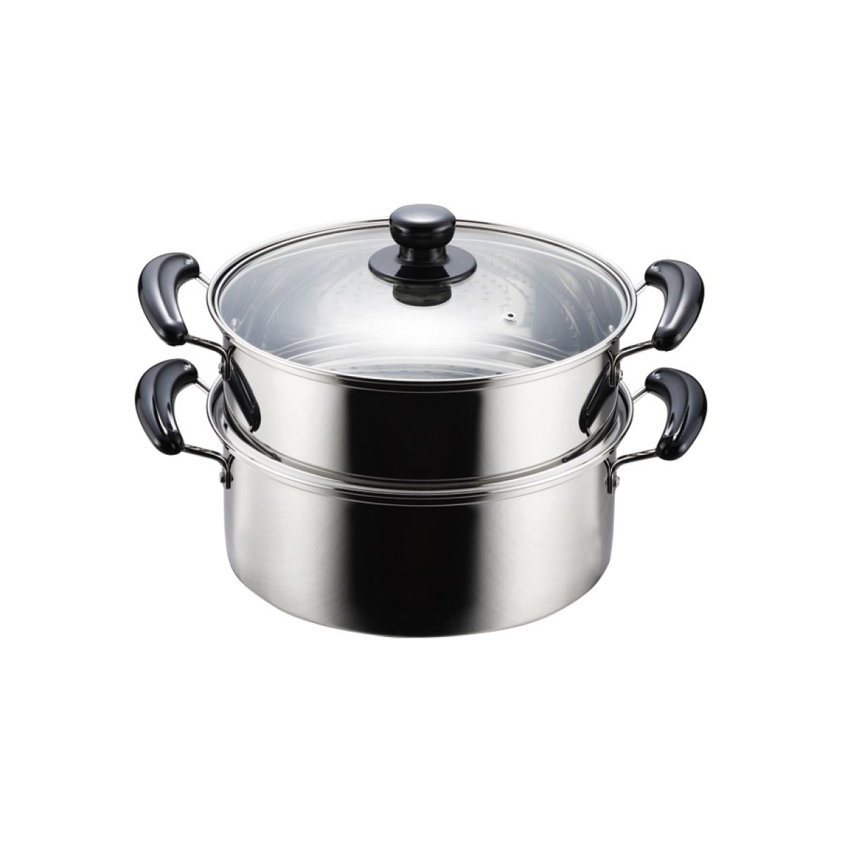 【在庫有・即納】パール金属 NEWだんらん ステンレス製ガラス蓋付2段蒸し器 26cm H-5875 IH対応 ステンレス 鍋 両手鍋 クリスマス