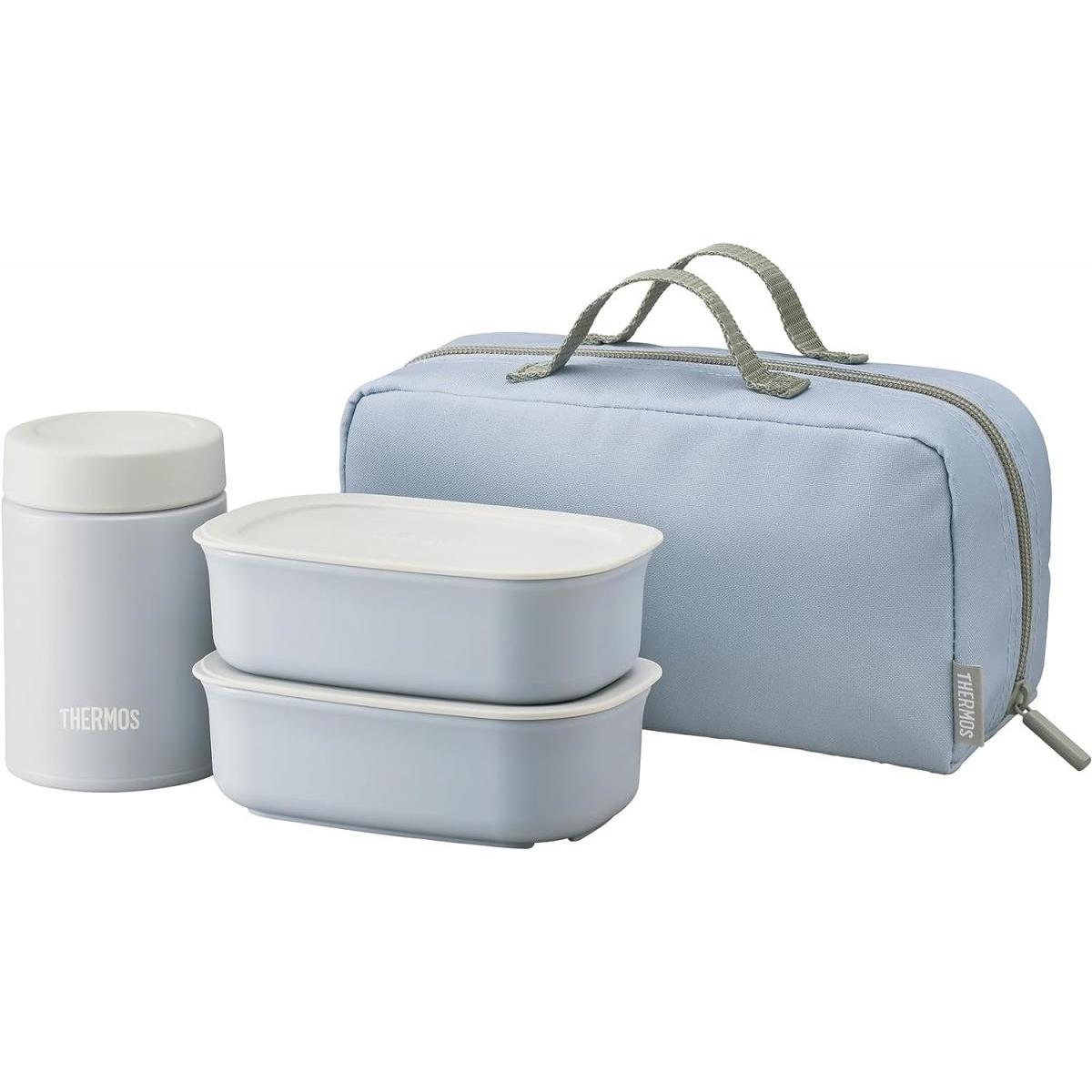 【在庫限り・即納】サーモス 真空断熱スープランチセット 800ml JEA-801 スカイブルー(SKY) 保温 ジャー 弁当箱 セット 専用ポーチ付 レンチン